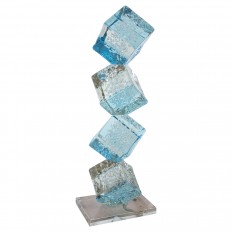 Cantilevered Murano clear glass cube sculpture